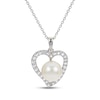 Thumbnail Image 1 of Cultured Pearl & White Lab-Created Sapphire Heart Necklace Sterling Silver 18"