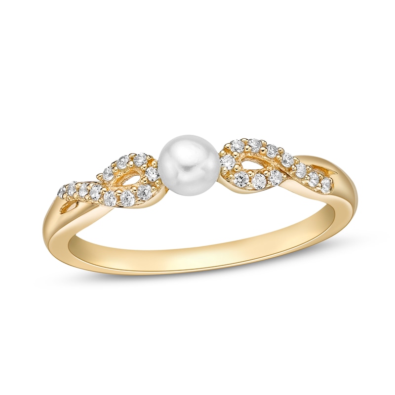 Main Image 1 of Cultured Pearl & White Lab-Created Sapphire Ring 10K Yellow Gold