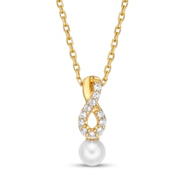 Cultured Pearl & White Lab-Created Sapphire Necklace 10K Yellow Gold 18"