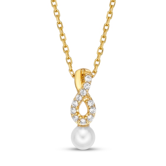 Cultured Pearl & White Lab-Created Sapphire Necklace 10K Yellow Gold 18"