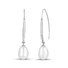 Thumbnail Image 1 of Cultured Pearl & White Lab-Created Sapphire Drop Earrings Oval/Round-Cut Sterling Silver