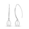 Thumbnail Image 2 of Cultured Pearl & White Lab-Created Sapphire Drop Earrings Oval/Round-Cut Sterling Silver