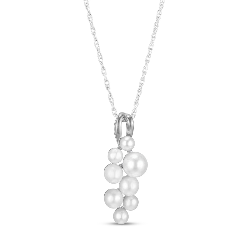 Main Image 1 of Cultured Pearl Cluster Necklace Round-Cut Sterling Silver 18&quot;