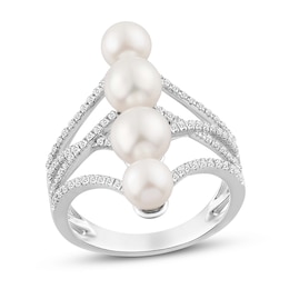 Cultured Pearl & White Lab-Created Sapphire Ring Sterling Silver