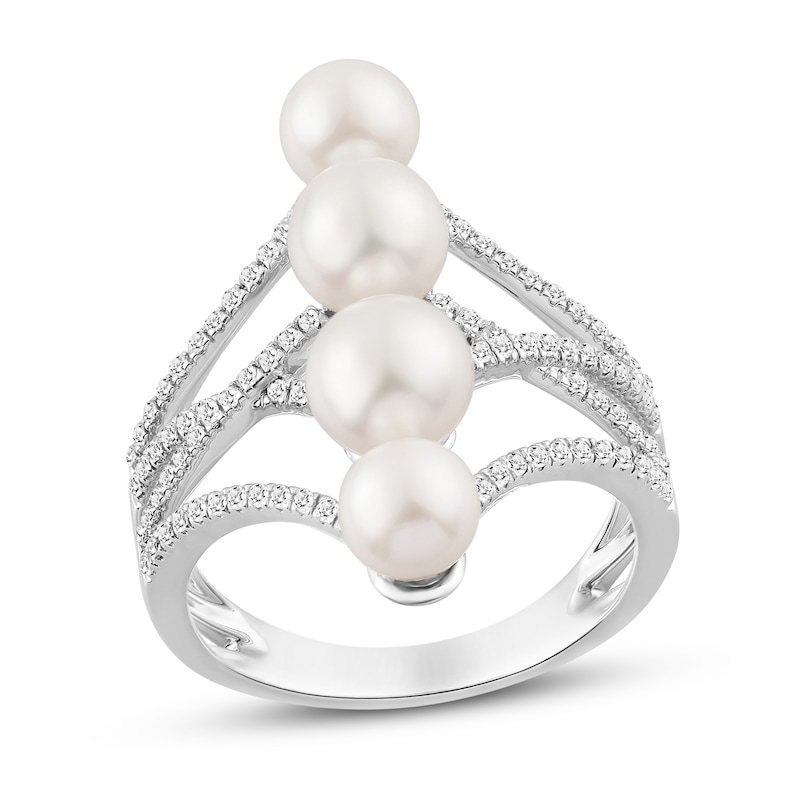 Main Image 1 of Cultured Pearl & White Lab-Created Sapphire Ring Sterling Silver