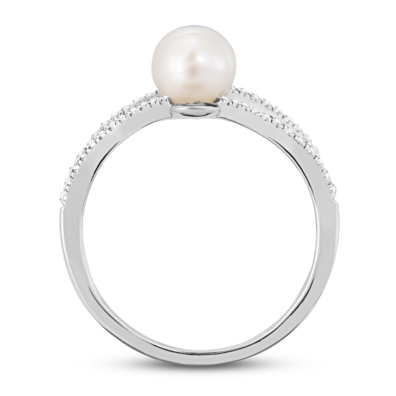 Main Image 3 of Cultured Pearl & White Lab-Created Sapphire Ring Sterling Silver