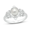 Thumbnail Image 1 of Cultured Pearl & White Lab-Created Sapphire Ring Sterling Silver
