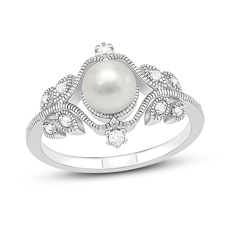 Main Image 1 of Cultured Pearl & White Lab-Created Sapphire Ring Sterling Silver