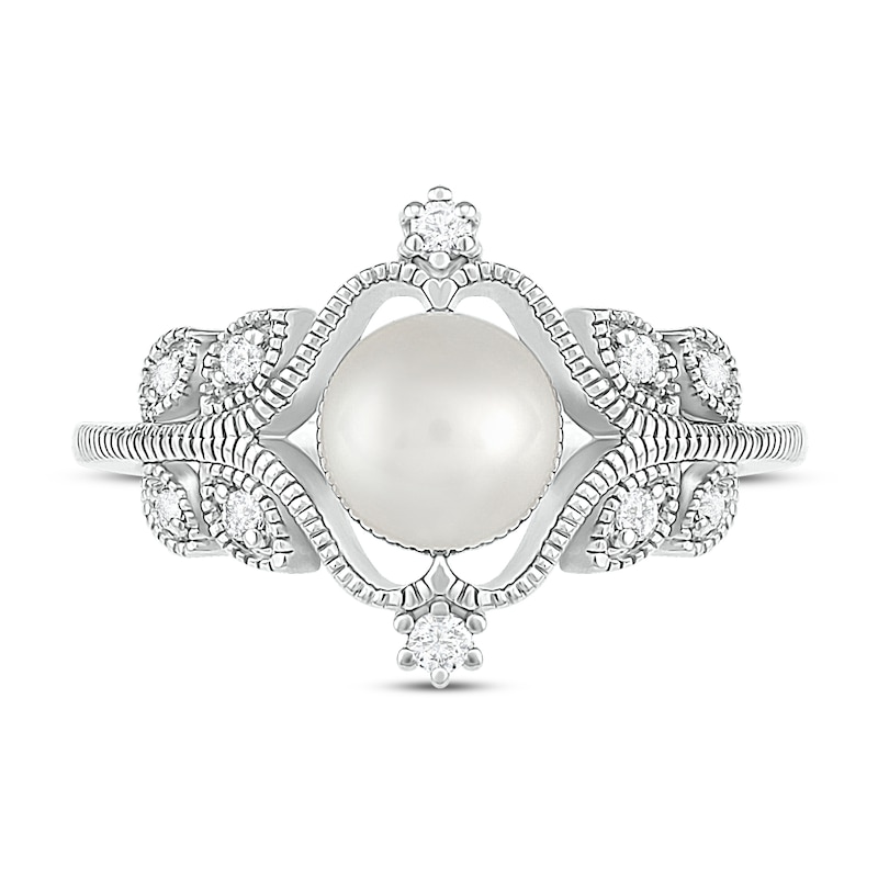 Main Image 2 of Cultured Pearl & White Lab-Created Sapphire Ring Sterling Silver