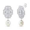 Thumbnail Image 1 of Cultured Pearl & White Lab-Created Sapphire Drop Earrings Sterling Silver