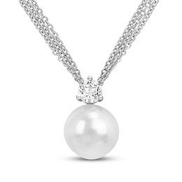 Cultured Pearl & White Topaz Necklace Sterling Silver 17"