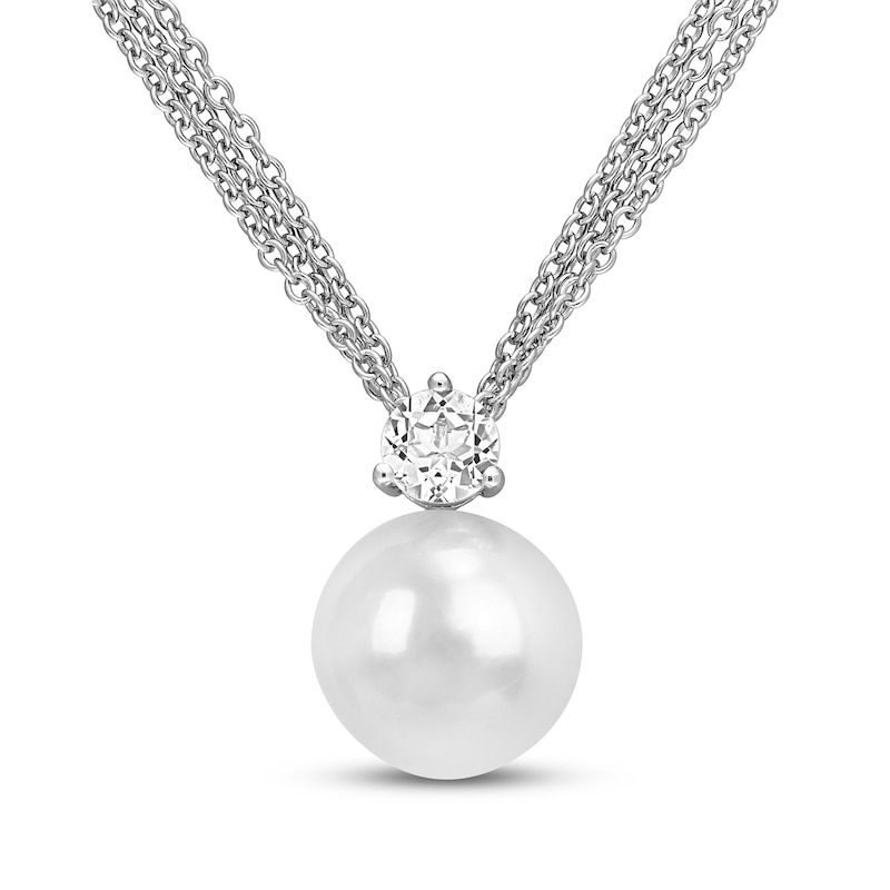 Main Image 1 of Cultured Pearl & White Topaz Necklace Sterling Silver 17&quot;
