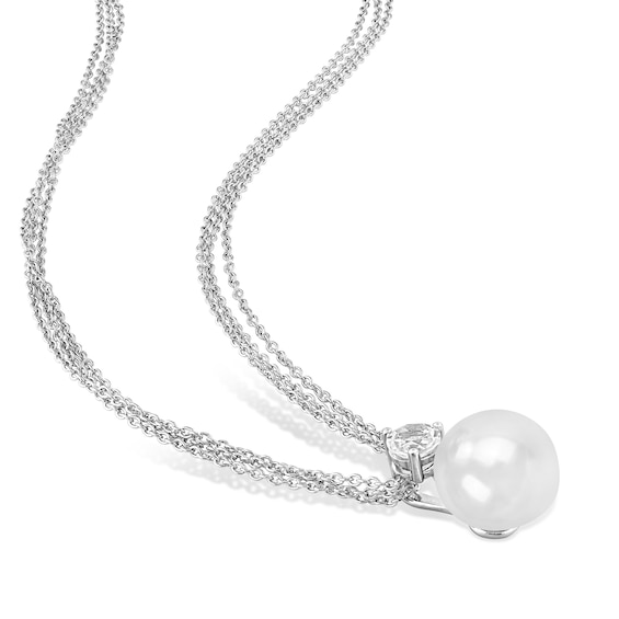 Thumbnail Image 2 of Cultured Pearl & White Topaz Necklace Sterling Silver 17"