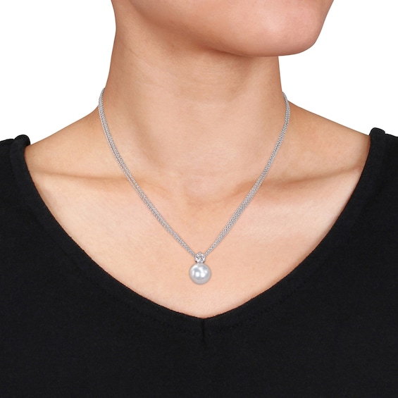 Thumbnail Image 3 of Cultured Pearl & White Topaz Necklace Sterling Silver 17"
