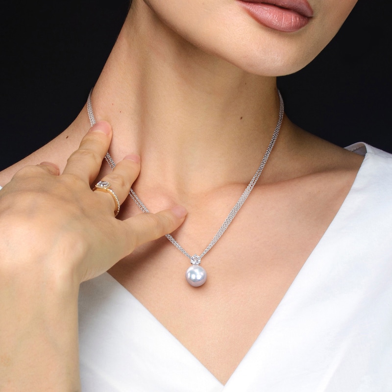 Main Image 4 of Cultured Pearl & White Topaz Necklace Sterling Silver 17&quot;