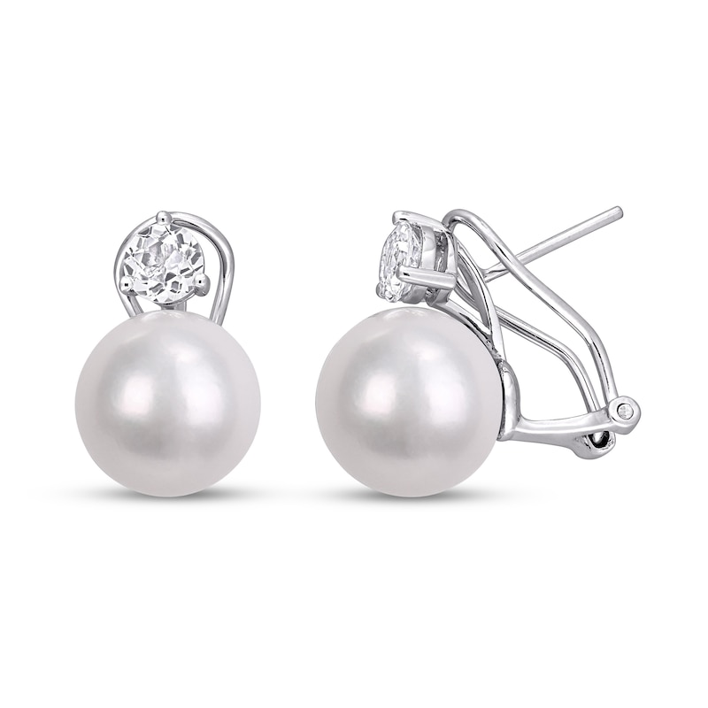 Main Image 1 of Cultured Pearl & White Topaz Earrings Sterling Silver