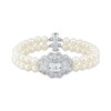 Thumbnail Image 1 of Cultured Pearl & White Lab-Created Sapphire Double Strand Bracelet Sterling Silver