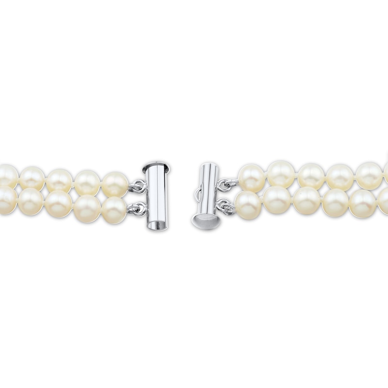 Cultured Pearl & White Lab-Created Sapphire Double Strand Bracelet Sterling Silver