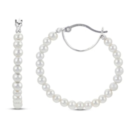 Cultured Pearl Hoop Earrings Sterling Silver