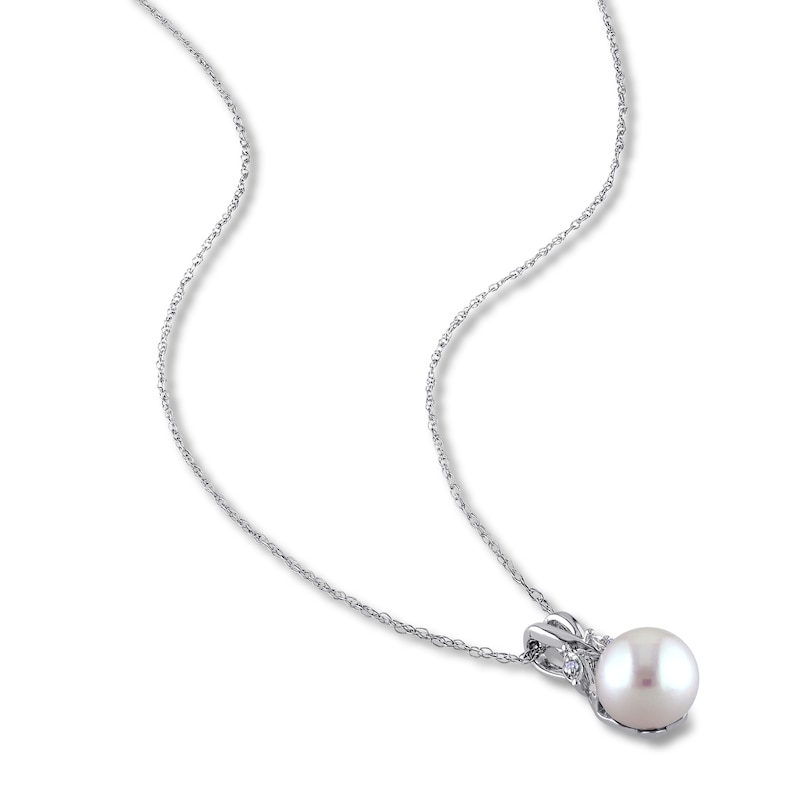 Main Image 3 of Cultured Pearl & Diamond Necklace 10K White Gold 18&quot;