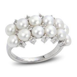 Cultured Pearl & White Lab-Created Sapphire Ring Sterling Silver