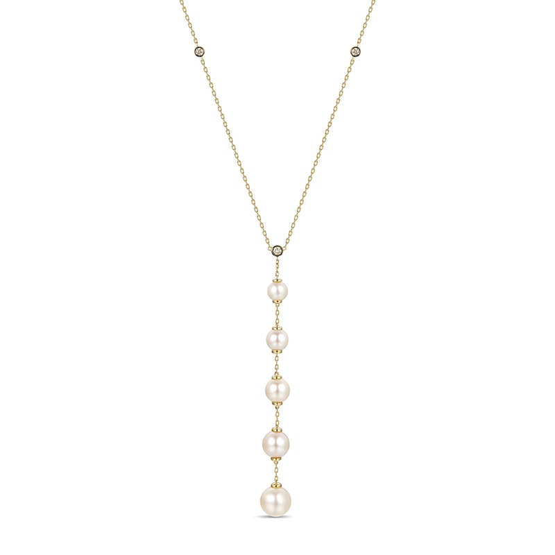 Le Vian Cultured Pearl Lariat Necklace 1/10 ct tw Diamonds 14K Honey Gold 22