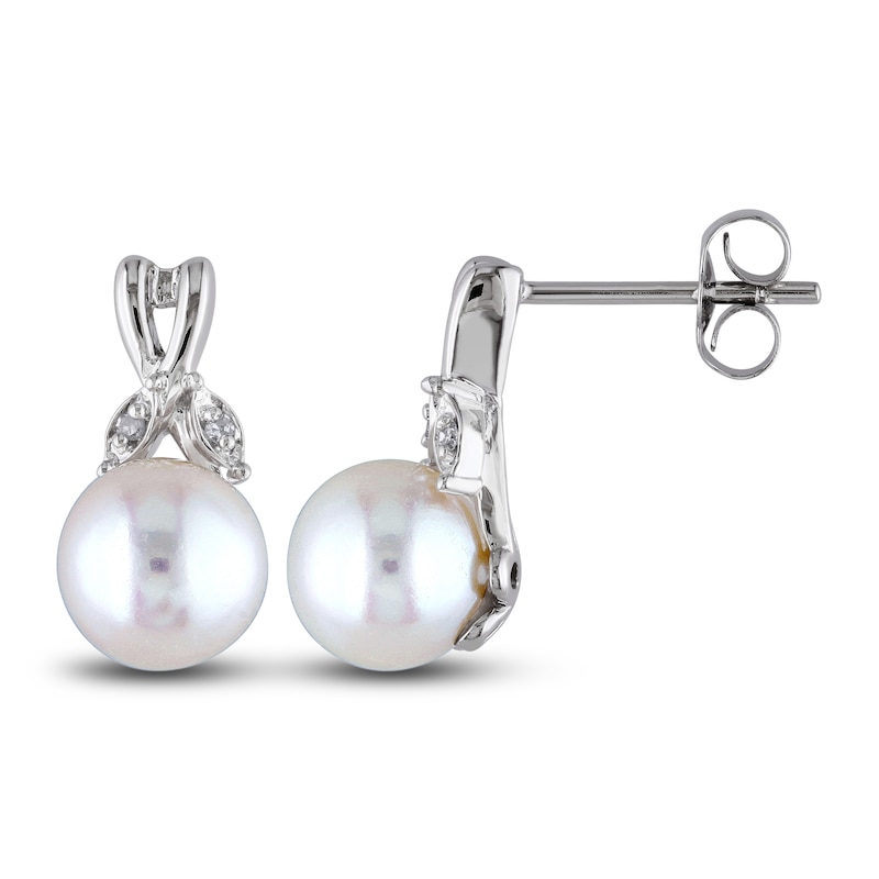 Main Image 1 of Cultured Pearl & Diamond Stud Earrings 1/10 ct tw 10K White Gold
