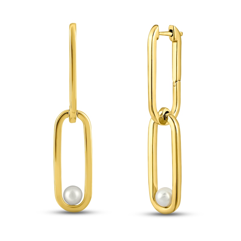 Cultured Pearl Paperclip Earrings 10K Yellow Gold