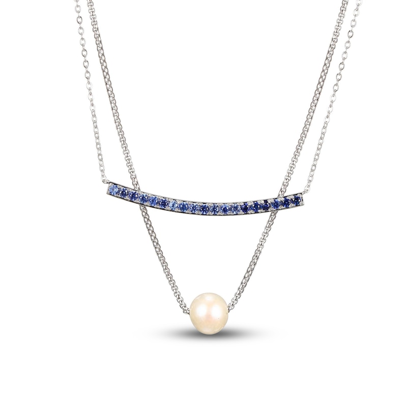 Cultured Pearl & Blue Lab-Created Sapphire Layered Necklace Sterling Silver 18"
