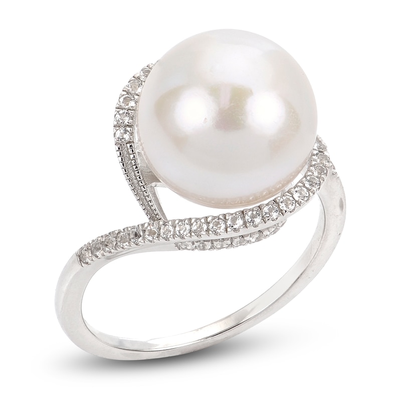Cultured Pearl & White Topaz Ring Sterling Silver
