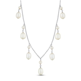 Cultured Pearl Dangle Necklace Sterling Silver 18"