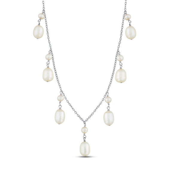 Cultured Pearl Dangle Necklace Sterling Silver 18"