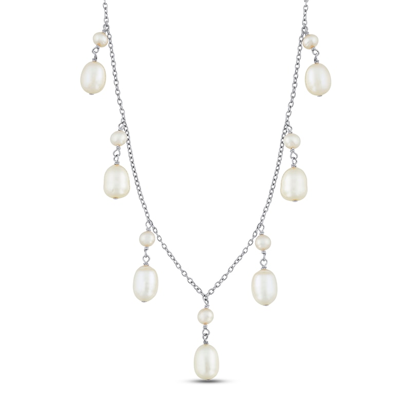 Main Image 1 of Cultured Pearl Dangle Necklace Sterling Silver 18&quot;