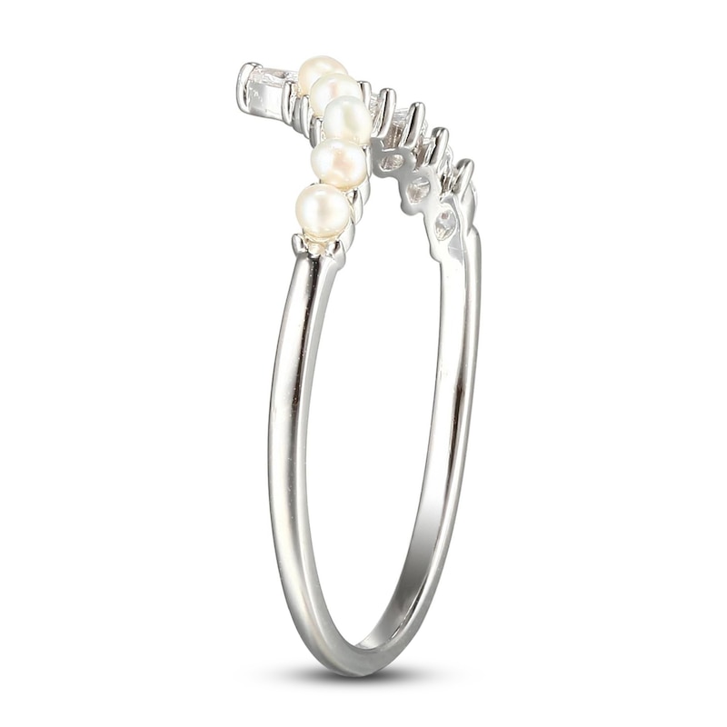 Main Image 3 of Cultured Pearl & White Lab-Created Sapphire Chevron Ring Sterling Silver