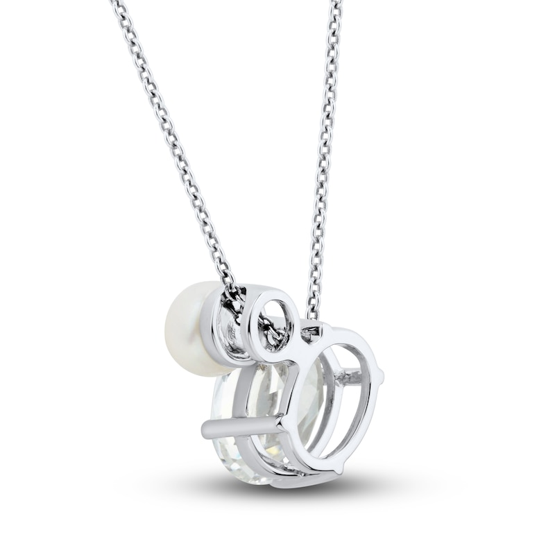 Main Image 3 of Cultured Pearl & White Lab-Created Sapphire Necklace Sterling Silver 18&quot;