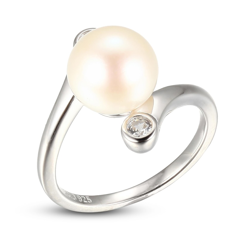 Cultured Pearl & White Lab-Created Sapphire Ring Sterling Silver