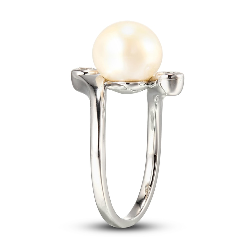 Cultured Pearl & White Lab-Created Sapphire Ring Sterling Silver