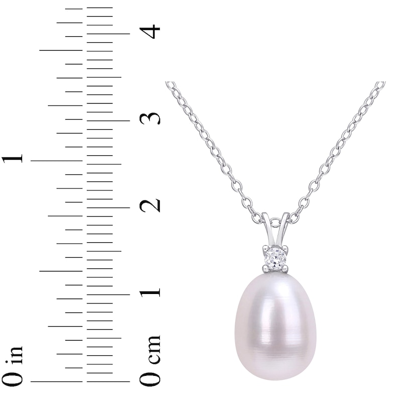 Main Image 3 of Cultured Pearl & White Lab-Created Sapphire Necklace Sterling Silver 18"