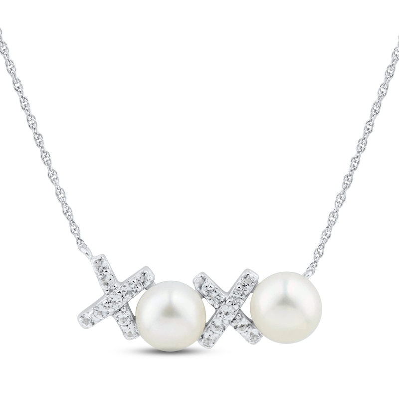 Cultured Pearl & White Topaz XOXO Necklace Sterling Silver 18"
