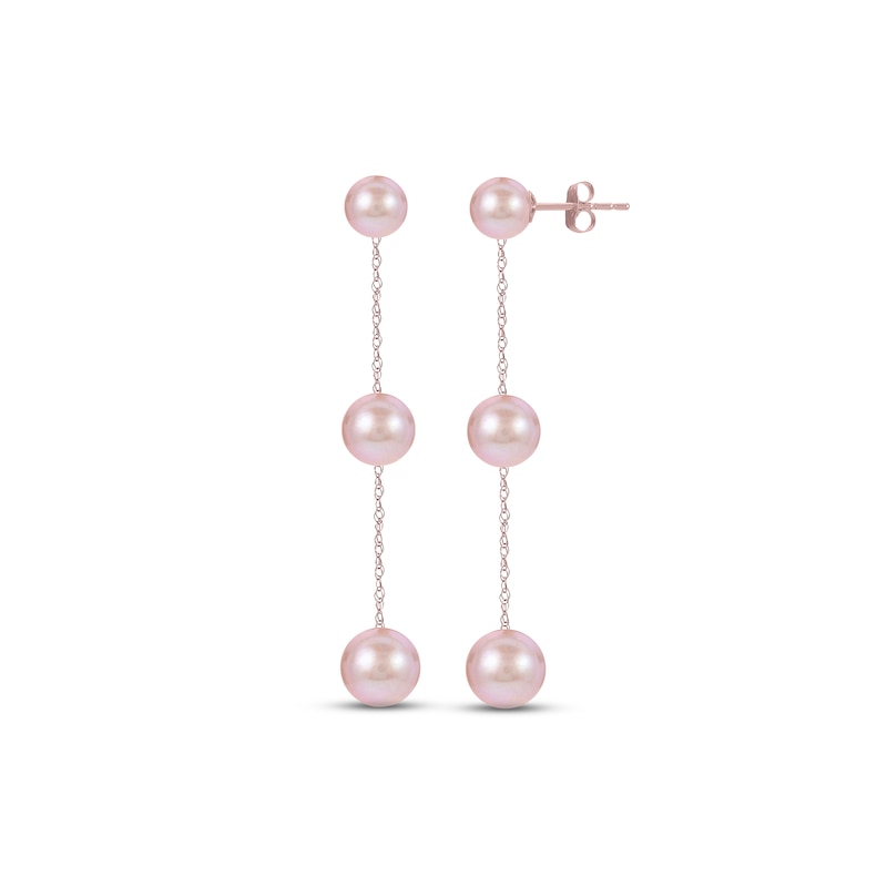 Pink Cultured Pearl Drop Earrings 10K Rose Gold
