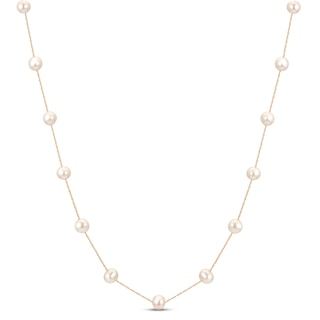 Freshwater Cultured Pearl Station Necklace 10K Yellow Gold 18"