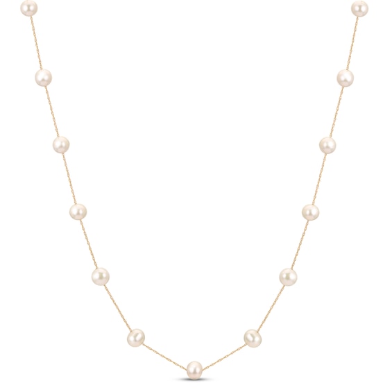Freshwater Cultured Pearl Station Necklace 10K Yellow Gold 18"
