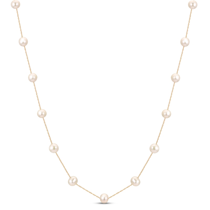 Main Image 1 of Cultured Pearl Station Necklace 10K Yellow Gold 18&quot;