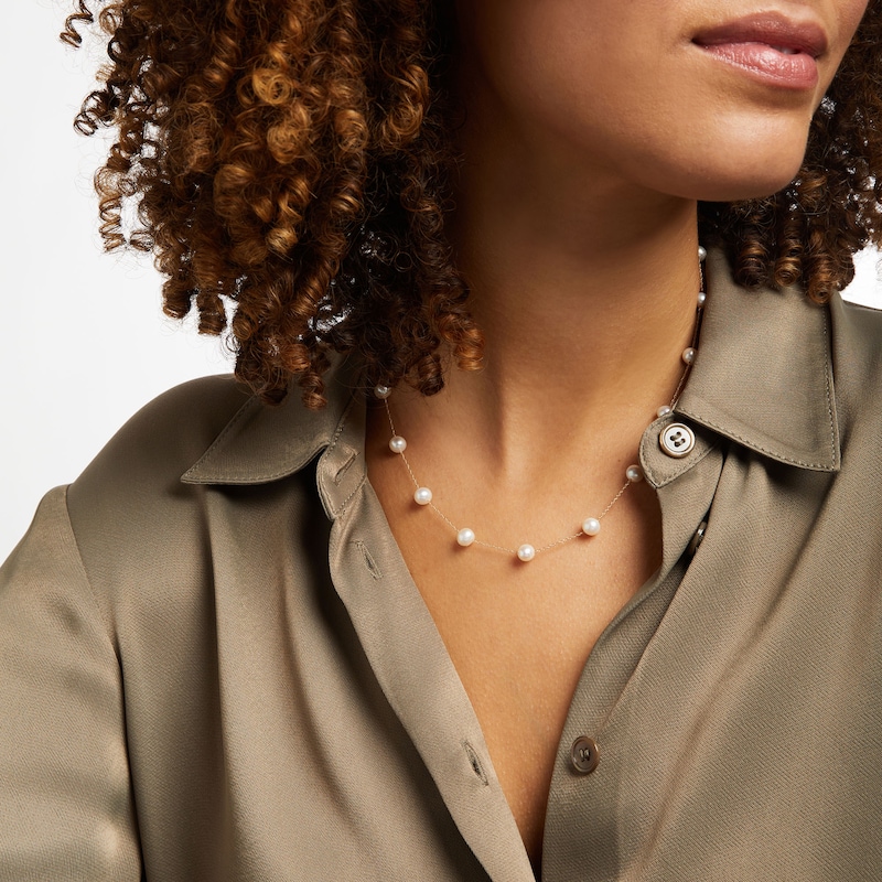 Main Image 2 of Cultured Pearl Station Necklace 10K Yellow Gold 18&quot;