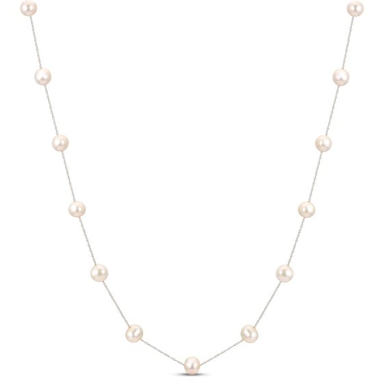Cultured Pearl Station Necklace 10K White Gold 18"