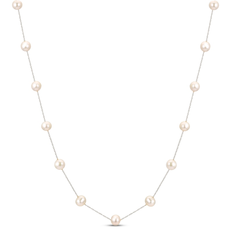 Main Image 1 of Cultured Pearl Station Necklace 10K White Gold 18&quot;