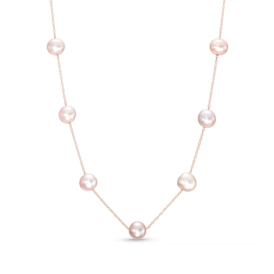 Pink Cultured Pearl Necklace 10K Rose Gold 18"