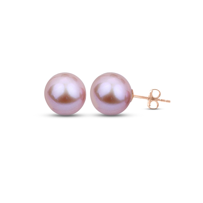 Pink Cultured Pearl Stud Earrings 10K Rose Gold