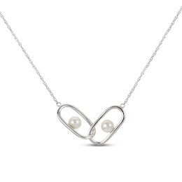 Cultured Pearl Oval Link Necklace Sterling Silver 18"