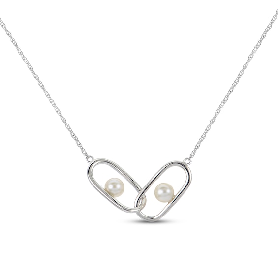 Cultured Pearl Oval Link Necklace Sterling Silver 18"